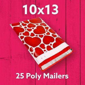 25 10x13 Red Hearts Love Poly Mailers
